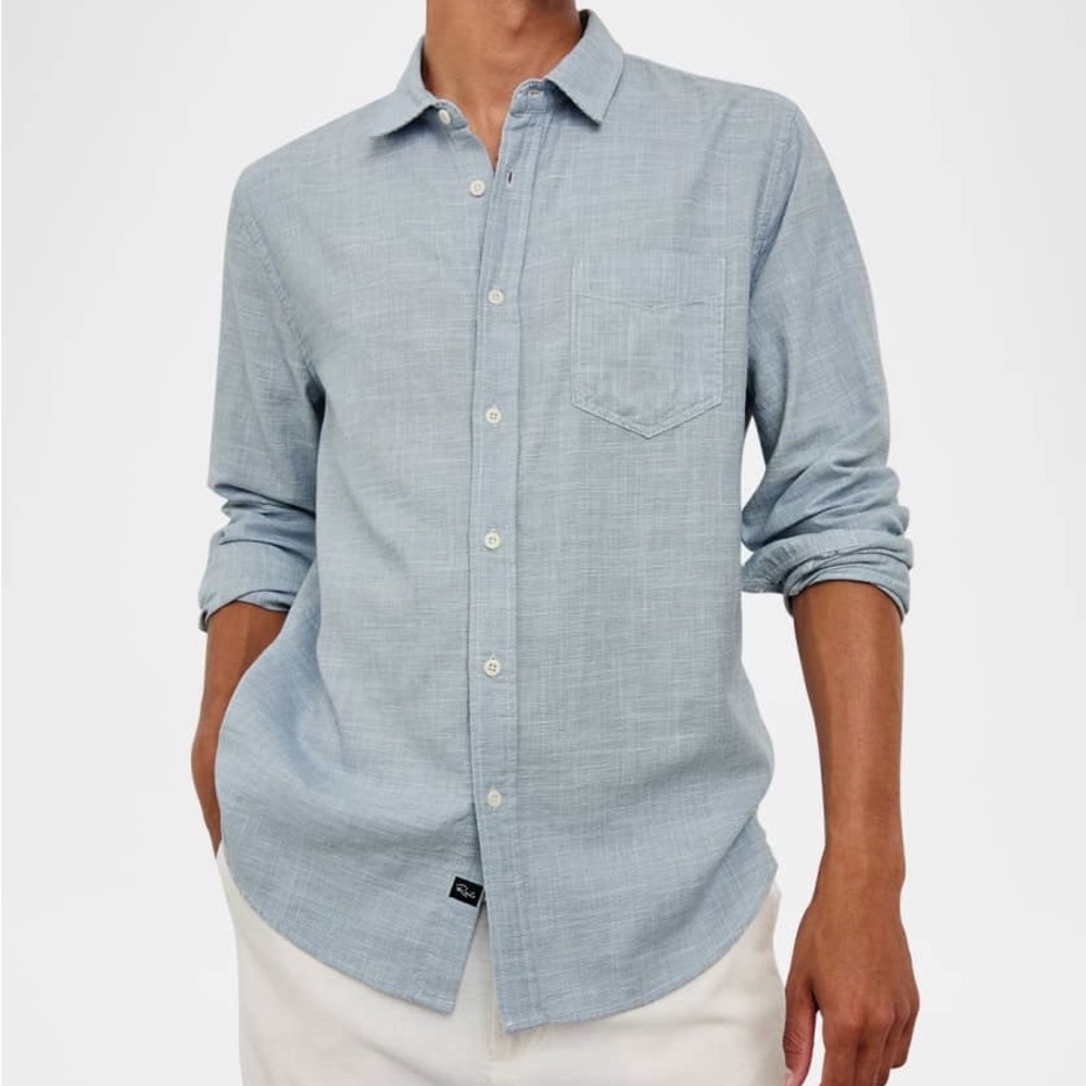 Rails Wyatt Cotton Light Blue Casual Button Down Collar Shirt $148 Quiet Luxury
